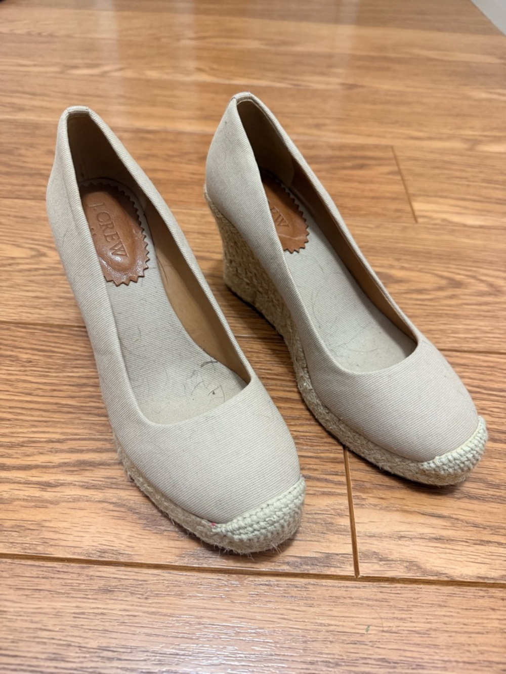 J. Crew Cream Canvas Espadrille Wedge Pumps